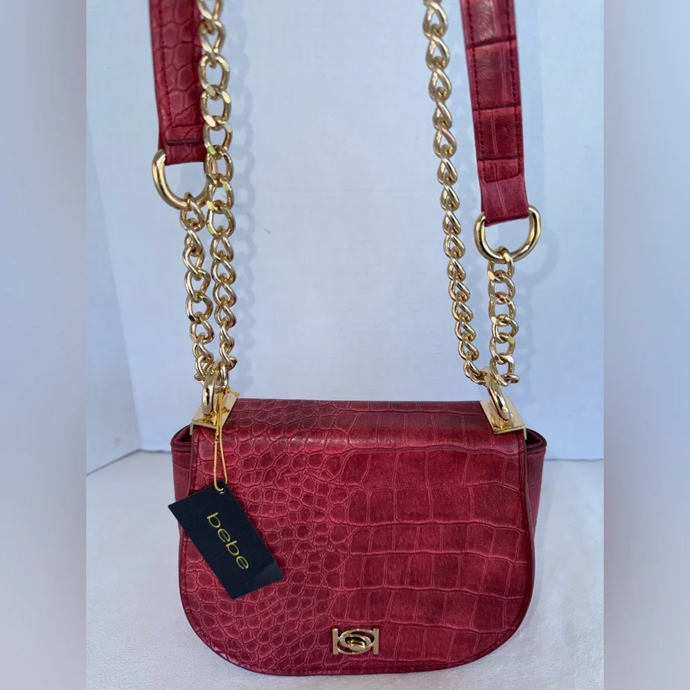 ‼️Sold‼️ Michelle Mini Saddle Red Croc-Embossed Chain Shoulder Bag-New With Tags - Picture 8 of 16